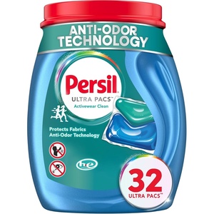 Persil Ultra Pacs Activewear Clean Laundry Detergent, 32 Count, No Mess, Single-Dose Laundry Soap, Helps Fight Stains & Odor, All Machine Types(32 Count (Pack of 1))