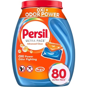 Persil Ultra Pacs Advanced Clean Oxi+Odor Power Laundry Detergent, 60 Count, No Mess, Single-Dose Laundry Soap, Fights Tough Stains & Odors, All Water Temperatures, HE Safe(80 Count (Pack of 1))