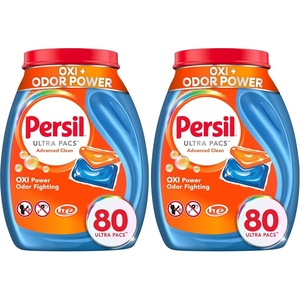 Persil Ultra Pacs Advanced Clean Oxi+Odor Power Laundry Detergent, 60 Count, No Mess, Single-Dose Laundry Soap, Fights Tough Stains & Odors, All Water Temperatures, HE Safe(80 Count (Pack of 2))
