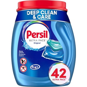 Persil Ultra Pacs Original Everyday Clean Laundry Detergent, 42 Count, No Mess, Single-Dose Laundry Soap, Deep Clean Fabric Care for Colors & Whites, All Water Temperatures, HE Safe(42 Count (Pack of 1))