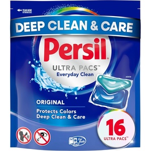 Persil Ultra Pacs Original Everyday Clean Laundry Detergent, 42 Count, No Mess, Single-Dose Laundry Soap, Deep Clean Fabric Care for Colors & Whites, All Water Temperatures, HE Safe(16 Count (Pack of 1))
